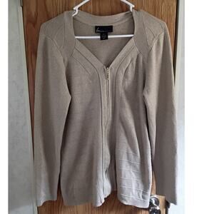 Lane Bryant Taupe Gold Shimmer Zip Cardigan 14/16 Plus Size Quiet Luxury Cozy
